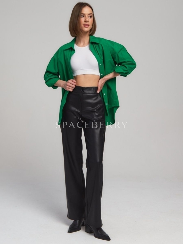 Женские кожаные брюки, штаны широкие
